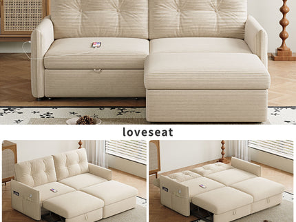 Sleeper Sofa, Expandable Sectional With Ottoman For Living Room
