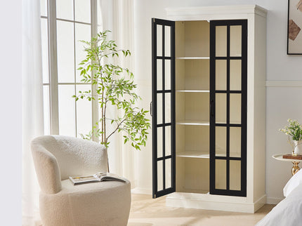 Rustic Style Display Cabinet With Glass Doors For Collectibles