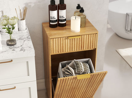 Tilt Out Trash Can Cabinet With Wave Textured Drawer & Pull Out Bin