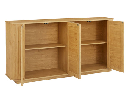 Contemporary Wave Shaped TV Stand With Rattan Doors