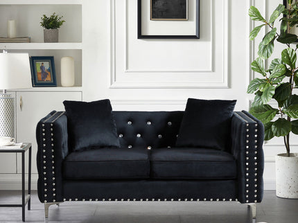Wide Sofa With Jeweled Buttons Square Arm, 2 Pillows