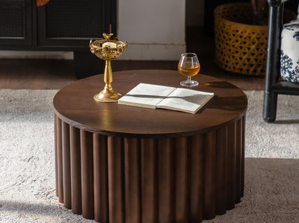 Round Coffee Table With Lift Mechanism For Living Room - Walnut