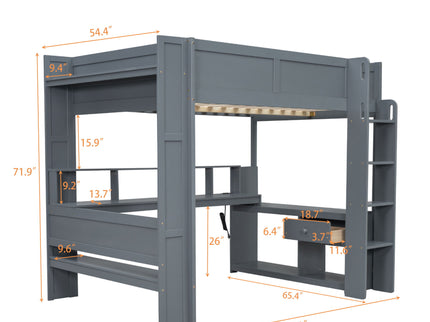 Gaming Loft Bed With Desk, Multi Storage Shelves, LED And Charging Station