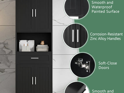 Freestanding Tall Bathroom Cabinet With Soft Close Doors And Adjustable Shelves