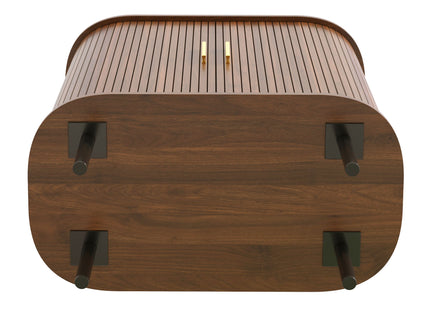 Fluted Wine Bar Cabinet With 8 Grid Wine Rack, 5 Level Adjustable Shelves, 2 Glass Holders