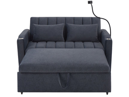 Convertible Sofa Bed Loveseat Sofa With Three USB Ports, Two Side Pockets, Two Cup Holders And 360° swivel Phone Holder For Living Room