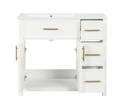Modern Bathroom Vanity With Sink Top, 2 Doors And 3 Drawers