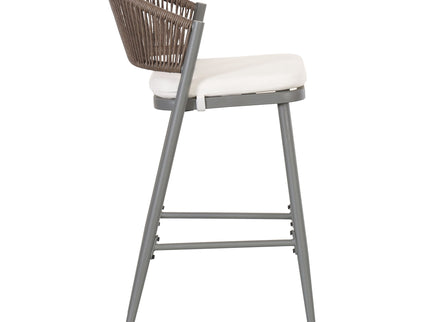 Outdoor Bar Height Metal Frame Counter Stools With Scallop Shaped Backrest & Water Resistant Cushions