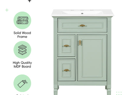 Bathroom Vanity With Sink, Flip Drawer, 2 Drawers, Adjustable Shelf