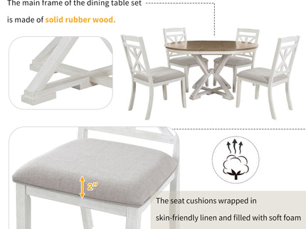 Dining Set With Extendable Round Table And 4 Upholstered Chairs