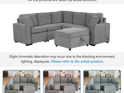 Sectional Sofa Convertible Pull-Out Sofa Bed With A Movable Storage Ottoman For Living Room