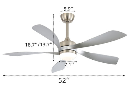 52" Ceiling Fan With Light Featuring 5 Blades Dimmable LED And Memory Function - Nickel