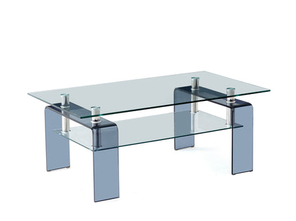 Modern Tempered Glass Coffee Table With 2 Tier Storage For Living Room