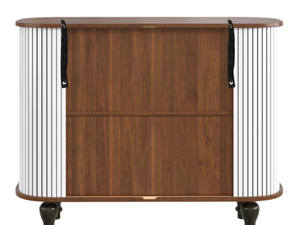 Fluted Liquor & Coffee Bar Cabinet With 6 Wine Racks And 3 Glass Holders