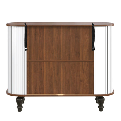 Fluted Liquor & Coffee Bar Cabinet With 6 Wine Racks And 3 Glass Holders