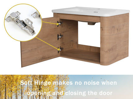 Wall Mounted Bathroom Vanity With Sink And Storage Shelves, Soft Close Doors