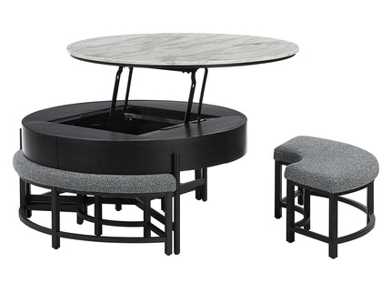 Rounded Storage Coffee Table With 3 Stools