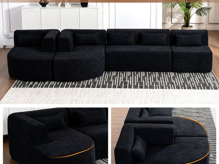 Upholstered Sofa Free Combined Sofa Couch With 2 Chaise Lounge And Five Back Pillows For Living Room