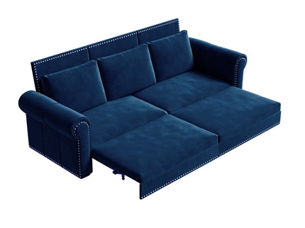 3 In 1 Convertible Sleeper Sofa With Nailhead Trim & Rolled Arm