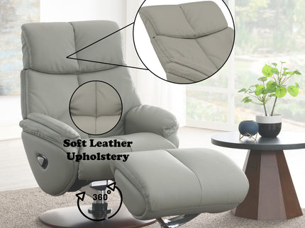 Kandoro - Top Grain Leather Accent Chair With Swivel & Ottoman - Gray