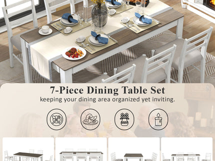 7 Piece Dining Set With Extendable Table, 2 Drawers & 6 Upholstered Chairs