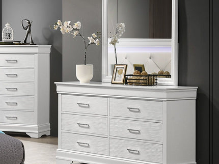 1 Piece Dresser Of Drawers Bedroom Furniture With Diamond Accent Handles, Drawer Box - White