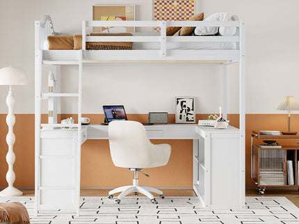 Loft Bed With Drawers, Cabinet, Shelves With Desk