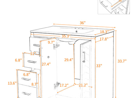 Bathroom Vanity With Sink Combo, Storage Cabinet, Freestanding Set With 3 Drawers & Soft Closing Doors