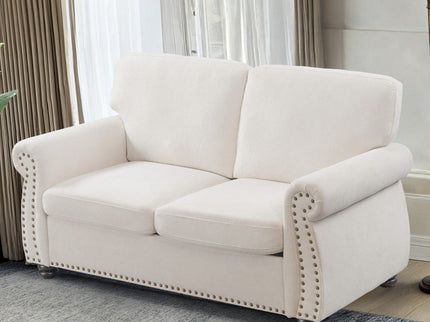Soft Loveseat, Upholstered 2 Seater Couch, Loose Back Cushions And Turned Legs