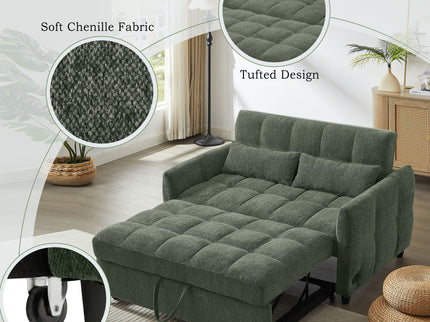 Loveseat Sofa Pull-Out Bed With Adjustable Backrest, 3 USB Ports And 2 Lumbar Pillows For Living Room