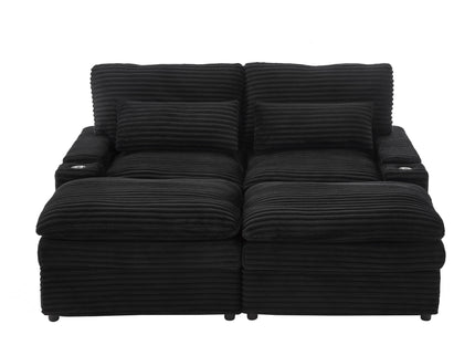 Convertible Loveseat Sofa With Storage, USB Ports, Cup Holders