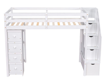 Loft Bed With Storage Drawers And Stairs With Shelves