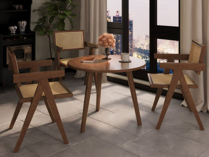 Modern Mid Century Dining Chairs (Set of 2), Rattan Accent Chairs, Comfy Armchairs, Outdoor Wood Chairs With Armrest - Walnut