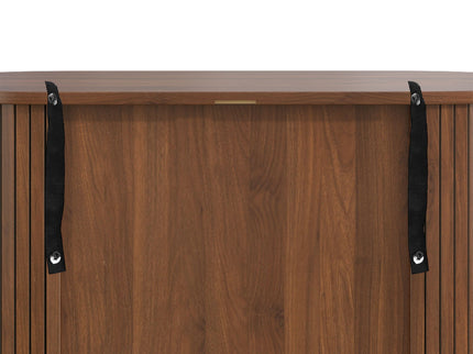 Fluted Wine Bar Cabinet With 8 Grid Wine Rack, 5 Level Adjustable Shelves, 2 Glass Holders