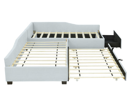 Upholstered Double Daybed With Trundle And Drawer