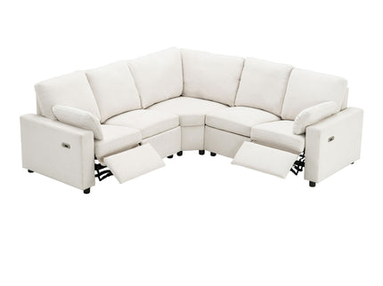 Power Recliner Sectional Sofa Home Theater Reclining Sofa With Two USB Ports, Two Storage Drawers For Living Room