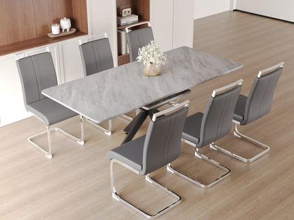 Modern Extendable Dining Table Set With Soft Padded Armless Chairs