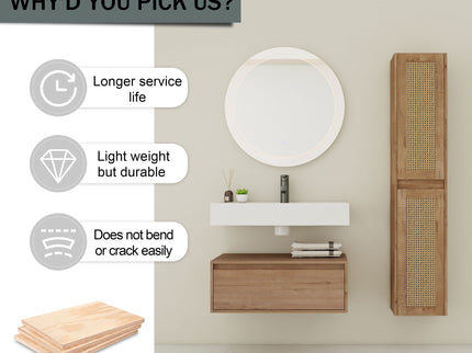 Modern Imitative Wall Mounted Bathroom Vanity With Resin Sink & 2 Side Cabinet, Soft Close Drawer - Imitative Oak