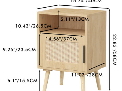Nightstand, Side Table With Door And Open Shelf For Bedroom - Oak