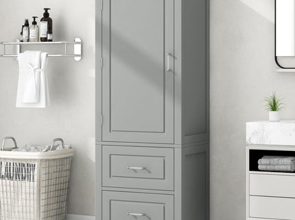 Tall Freestanding Bathroom Storage Cabinet With 2 Drawers And Adjustable Shelf
