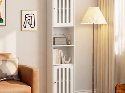 Tall Bathroom Cabinet With Adjustable Shelves, Louvered Door Floor Standing Storage Unit - White