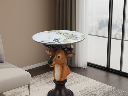 Deer Head Accent Table, Animal Statue For Living Room - Brown