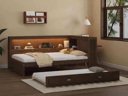 Daybed With Storage Shelves, LED, USB, And Trundle