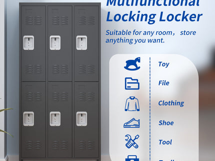 6 Door Lockers With Lock For Secure Storage - Black