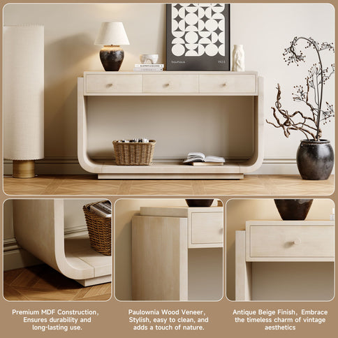 Console Table With 3 Drawers, Display Shelf