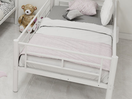 Metal Bunk Bed For Kids, Convertible Bedframe With Ladders & Guardrail