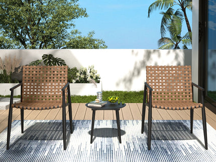 Outdoor Chat Set, 2 Chairs & Side Table - Black / Brown