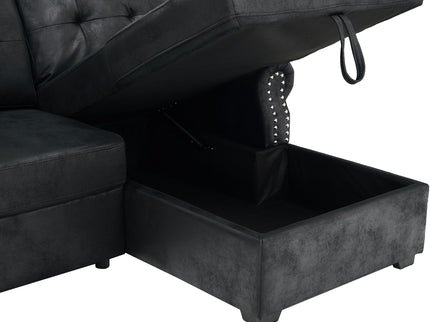 U Shape Sectional Sleeper Sofa With Pull Out Bed And Storage Chaise - Black