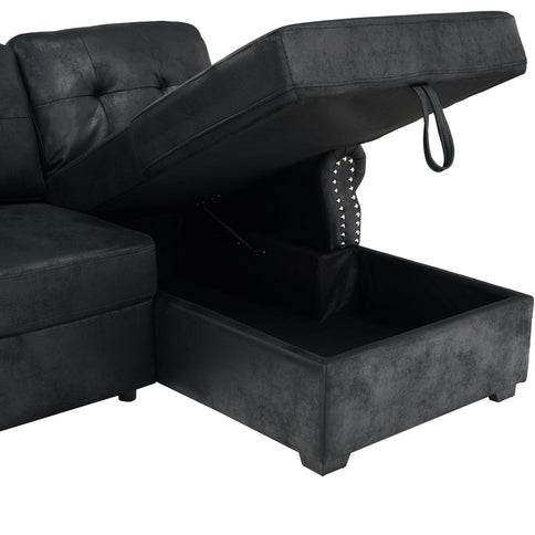 U Shape Sectional Sleeper Sofa With Pull Out Bed And Storage Chaise - Black