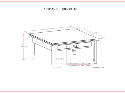 Artisan - Square Coffee Table - Russet Brown